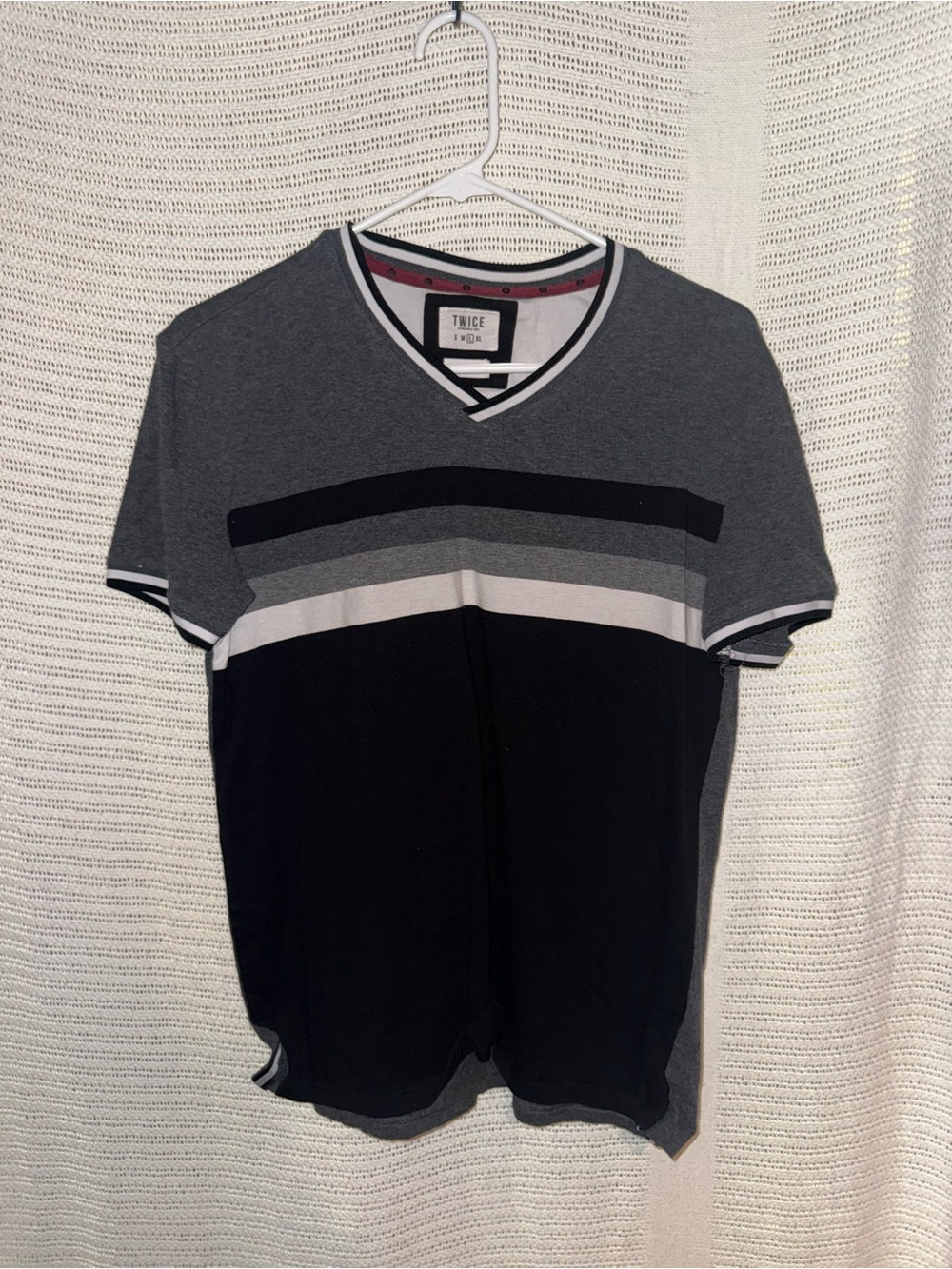 Ice Men’s Gray and Black Striped V-Neck Shirt